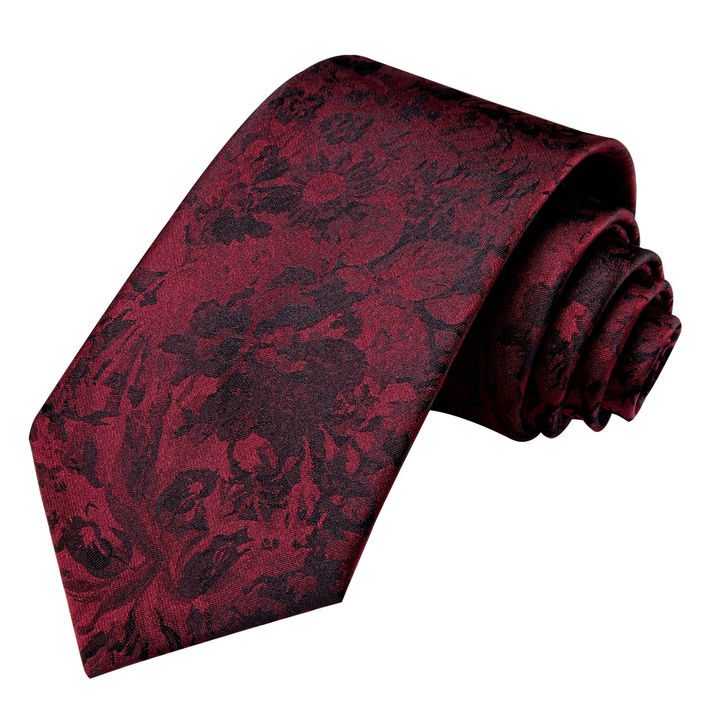 Red and Black Floral Silk Tie, Pocket Square and Cufflinks tie sets - Sophisticated Gentlemen