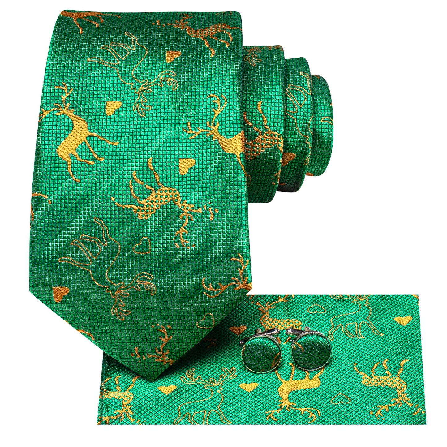 Green Reindeer Christmas Tie Set tie sets - Sophisticated Gentlemen