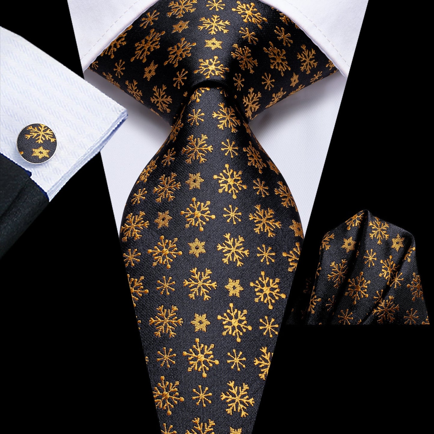 Gold and Black Snowflakes Tie Set tie sets - Sophisticated Gentlemen