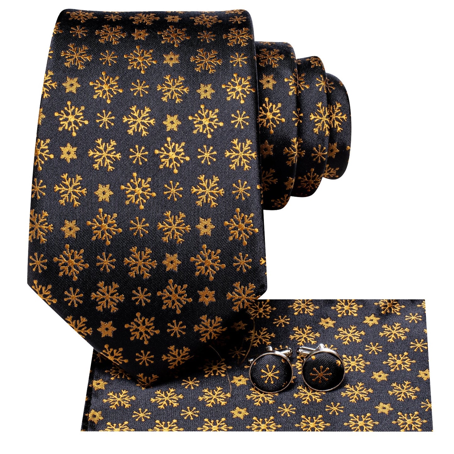Gold and Black Snowflakes Tie Set tie sets - Sophisticated Gentlemen