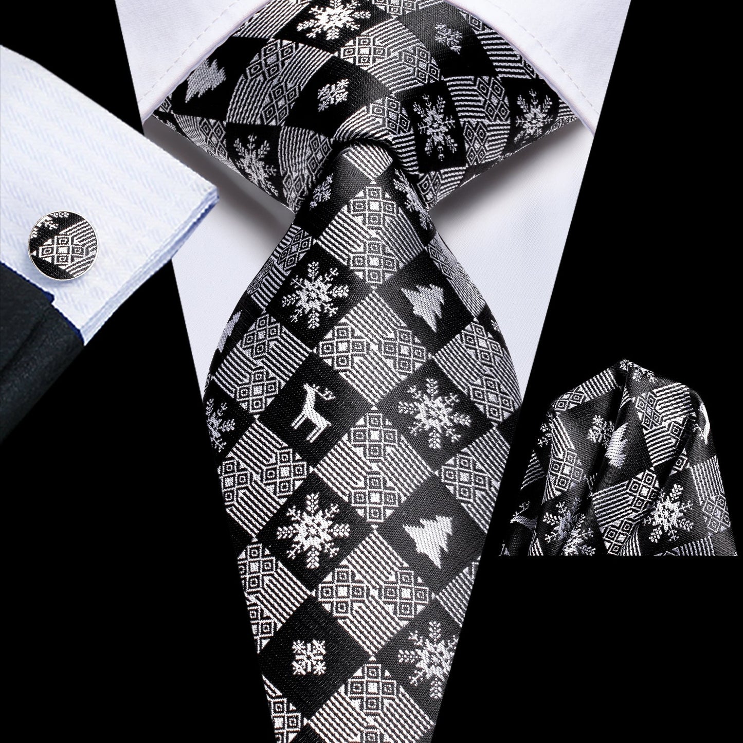 Black and Gray Snowflakes Tie Set tie sets - Sophisticated Gentlemen