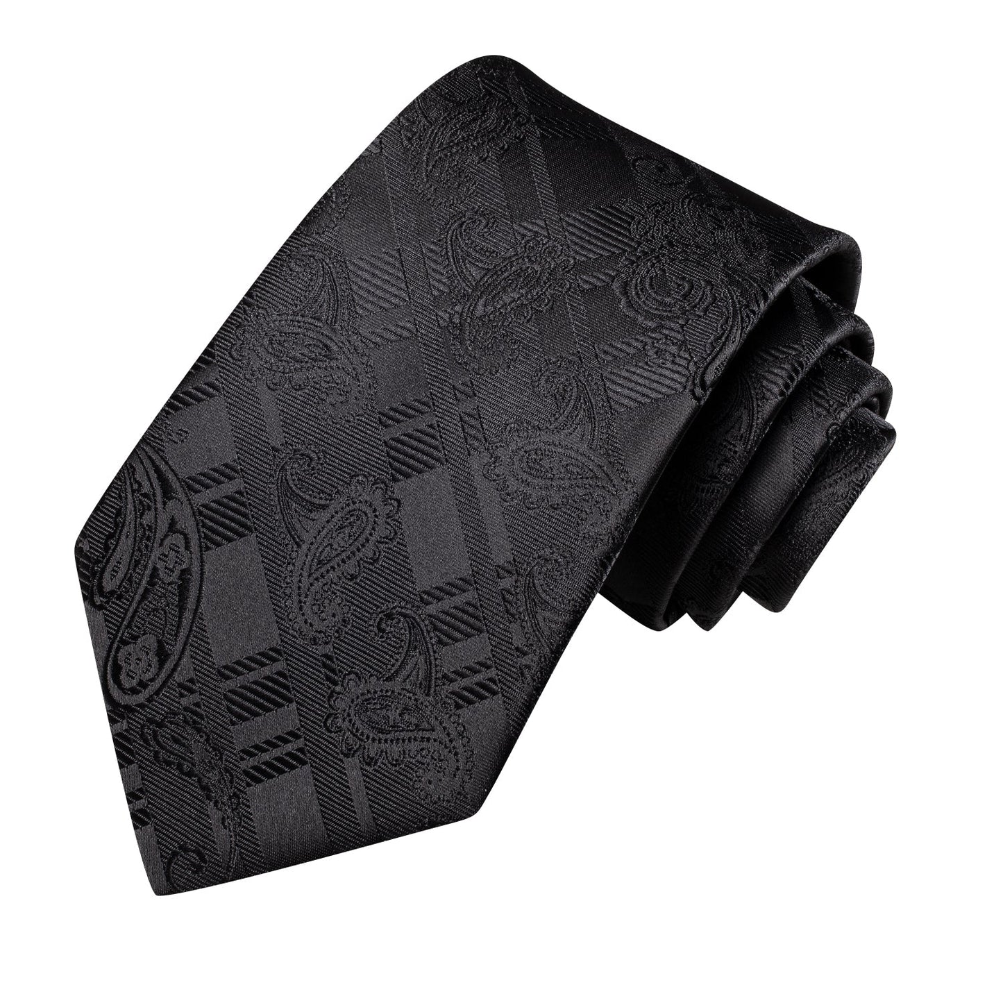 Black Paisley Tie, Pocket Square and Cufflinks tie sets - Sophisticated Gentlemen
