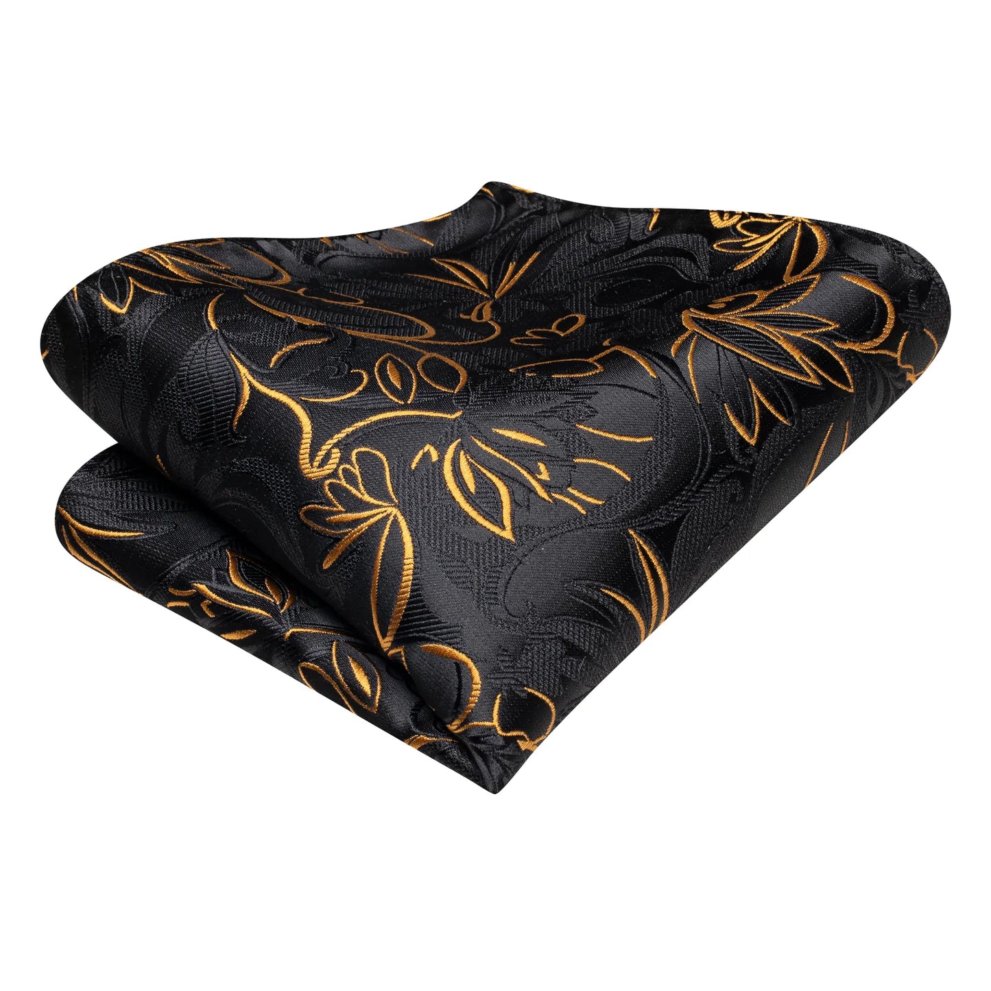 Black and Gold Floral Tie, Pocket Square and Cufflinks tie sets - Sophisticated Gentlemen