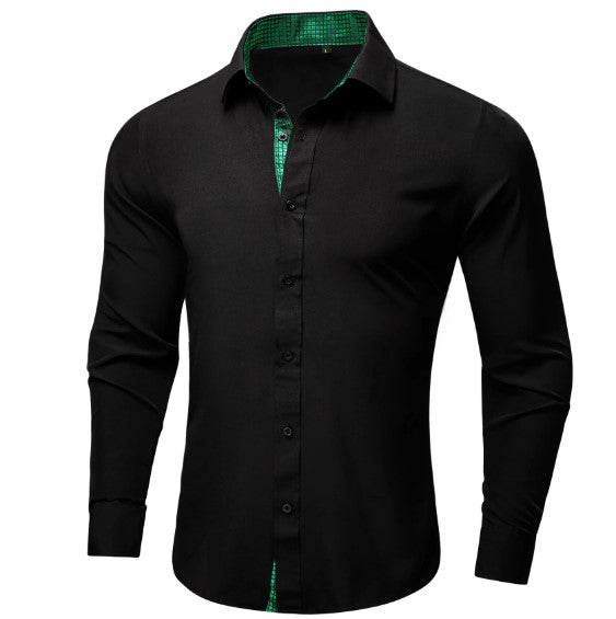 Black Shirt with Green Plaid Accent shirt S - Sophisticated Gentlemen