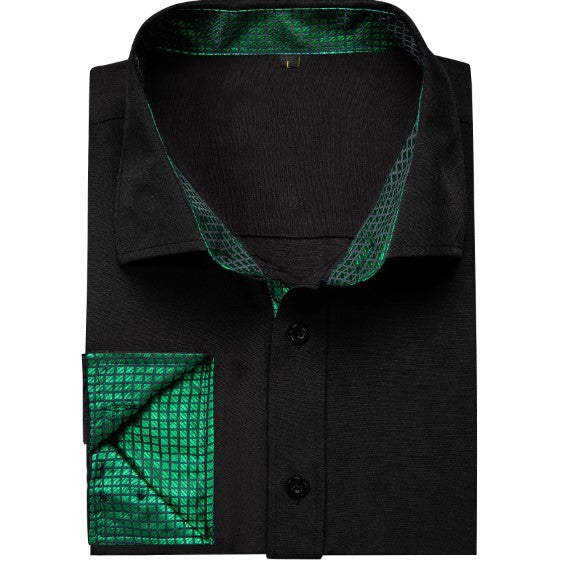 Black Shirt with Green Plaid Accent shirt - Sophisticated Gentlemen