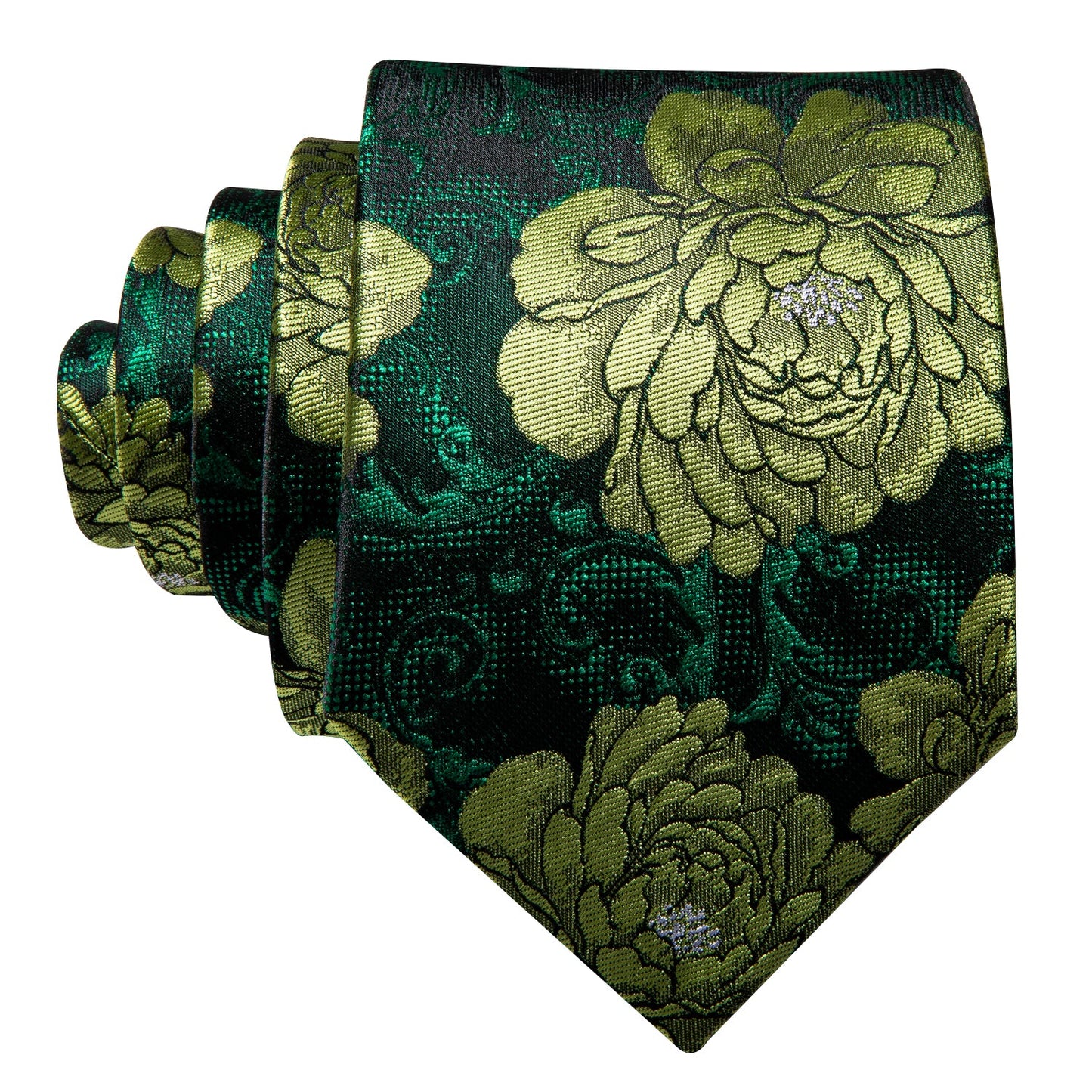 Green Peony Tie, Pocket Square and Cufflinks tie sets - Sophisticated Gentlemen