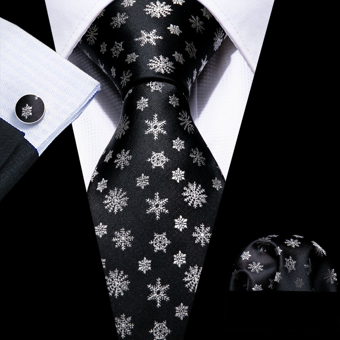 Snowflakes On Black Tie Set tie sets - Sophisticated Gentlemen