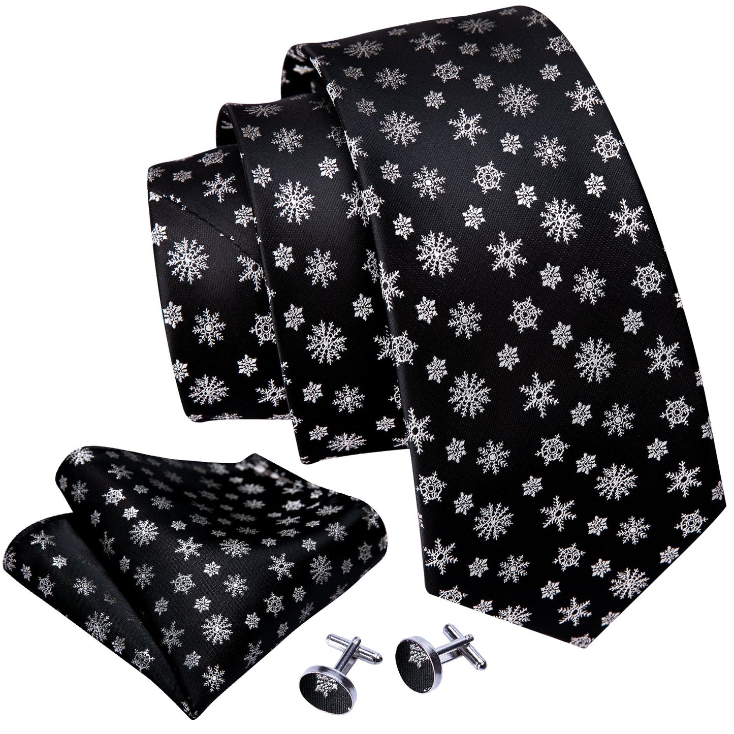 Snowflakes On Black Tie Set tie sets - Sophisticated Gentlemen
