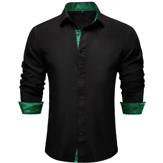 Black Shirt with Green Plaid Accent shirt - Sophisticated Gentlemen