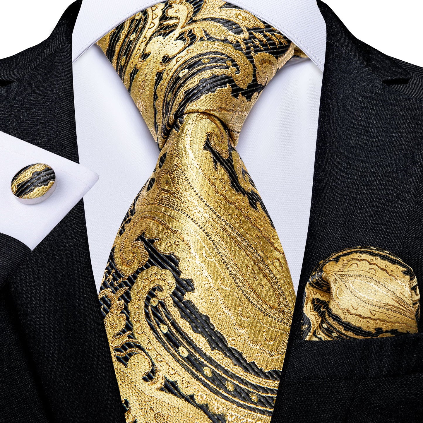 Golden and Black Paisley Tie Set tie set - Sophisticated Gentlemen