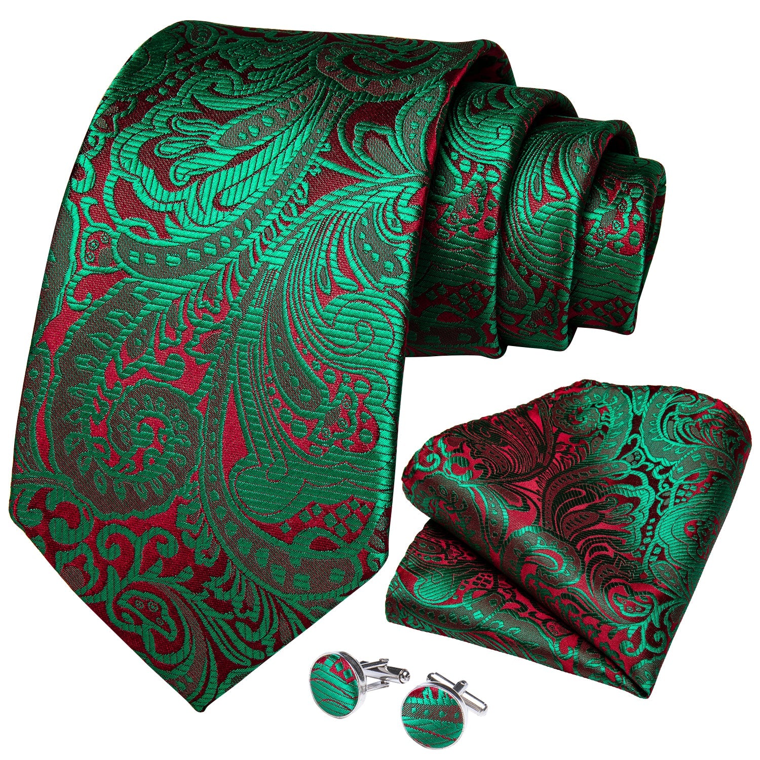 Green and Red Paisley Tie Set tie sets    - Sophisticated Gentlemen