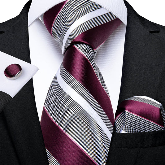 Red Stripes Silk Tie Set tie set - Sophisticated Gentlemen