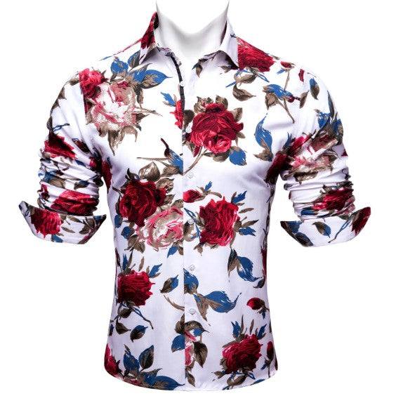 Red, Blue and White Floral Dress Shirt shirt - Sophisticated Gentlemen