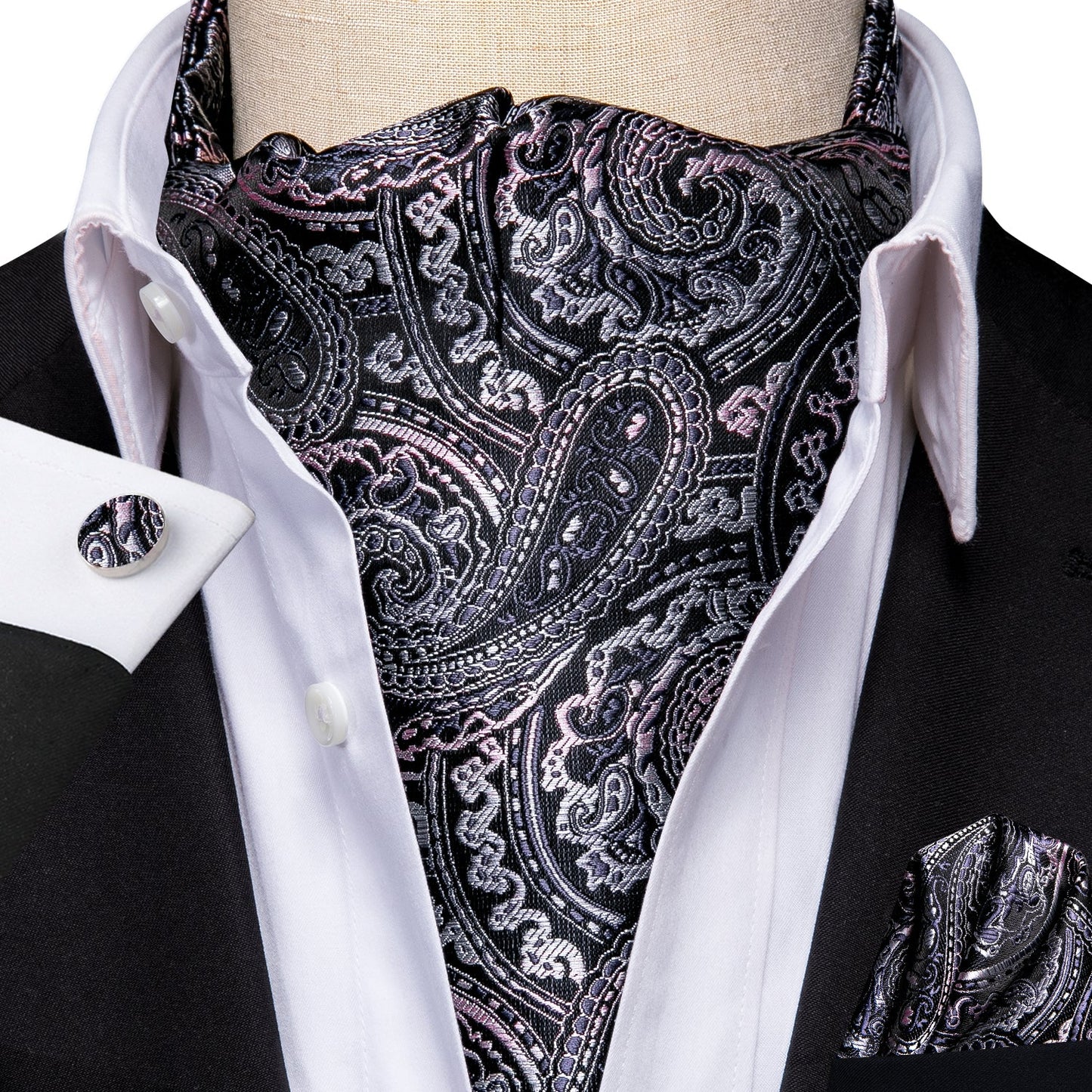Gray and Pink Paisley 3-Piece Ascot Set Ascot - Sophisticated Gentlemen