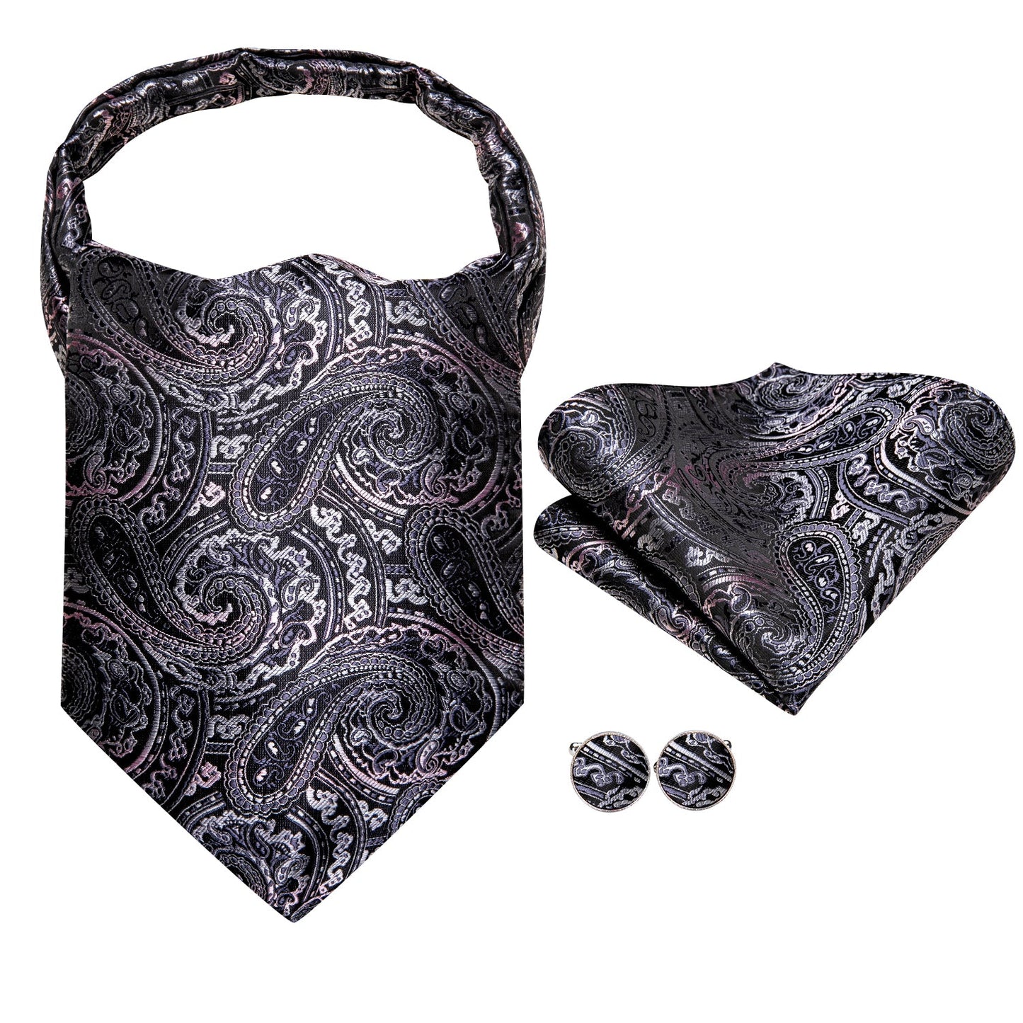 Gray and Pink Paisley 3-Piece Ascot Set Ascot - Sophisticated Gentlemen