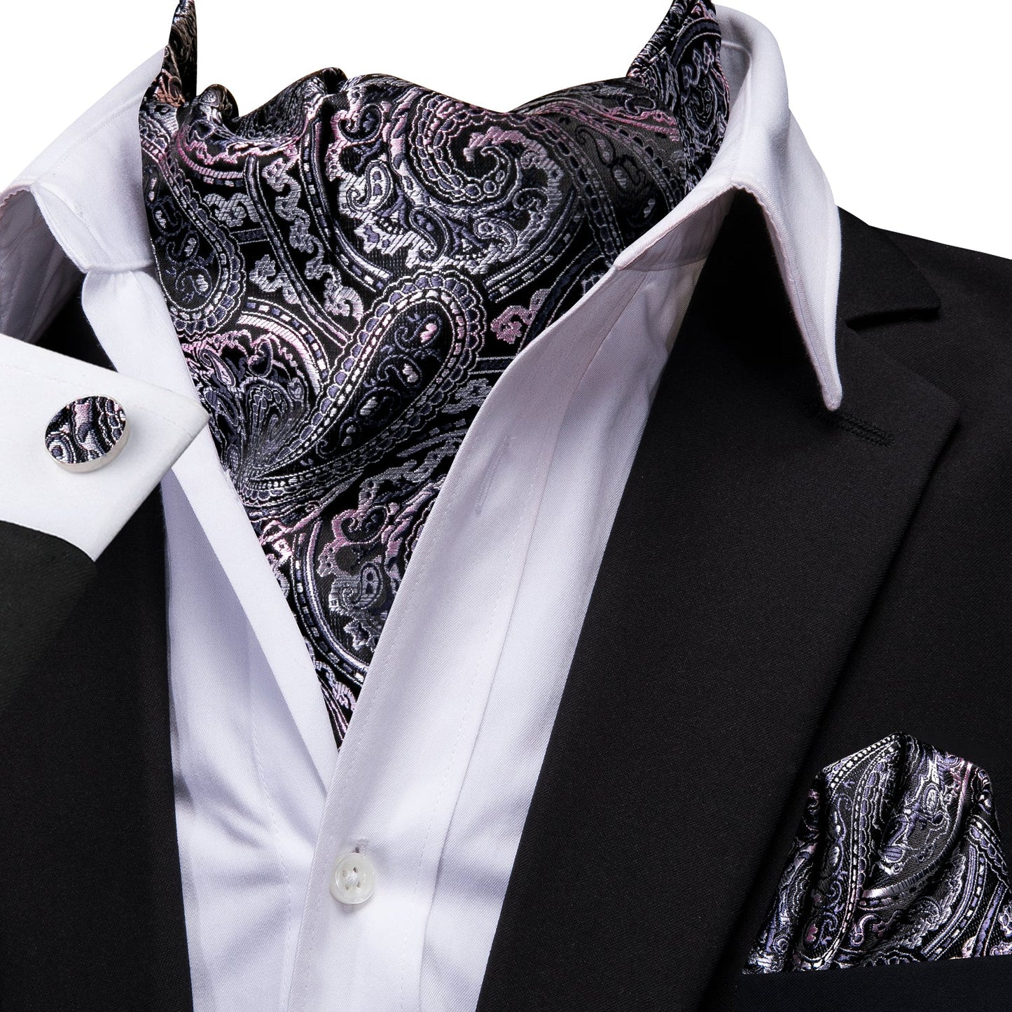 Gray and Pink Paisley 3-Piece Ascot Set Ascot - Sophisticated Gentlemen