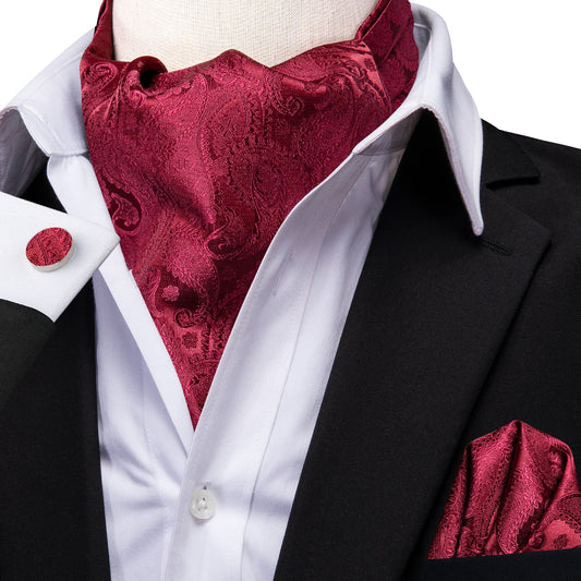 Fire Red Paisley 3-Piece Ascot Set Ascot    - Sophisticated Gentlemen