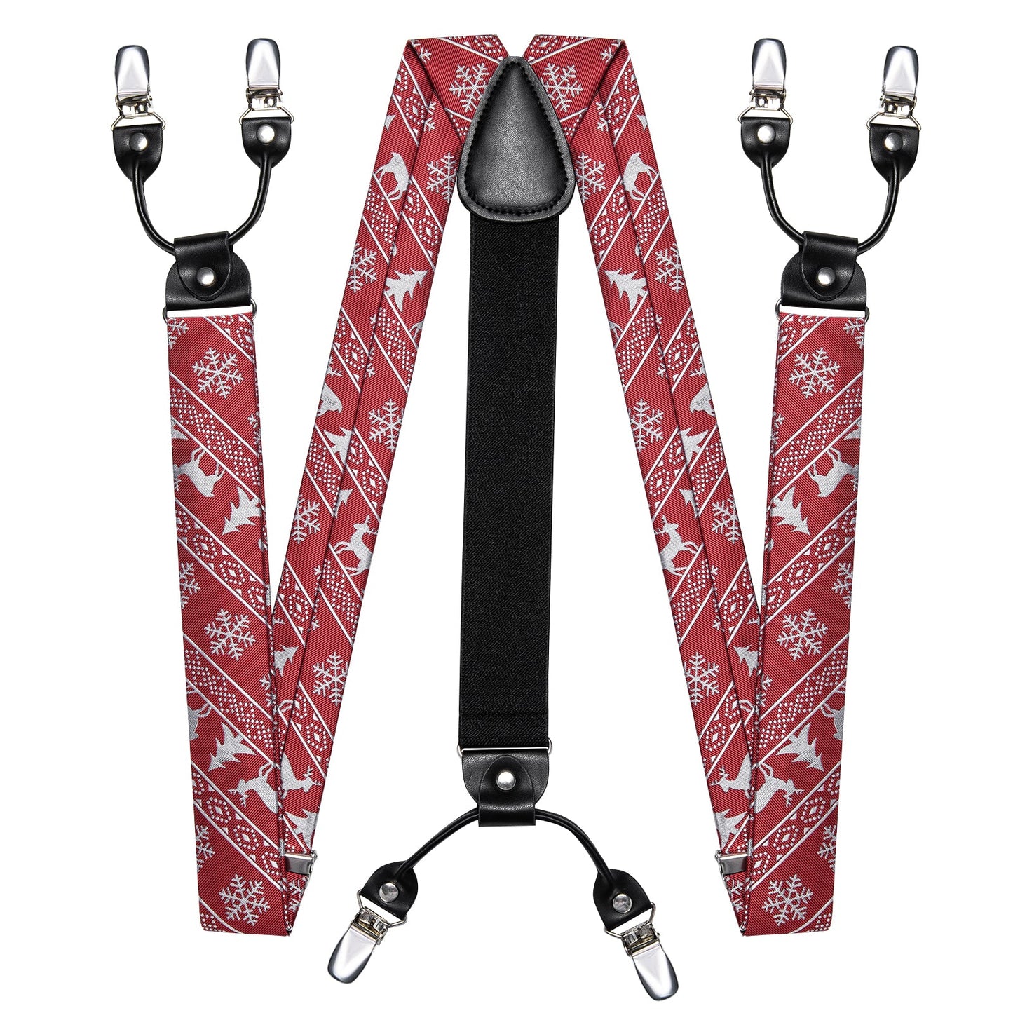 Ugly Christmas Sweater Bow Tie and Suspenders Set in Red bow tie - Sophisticated Gentlemen