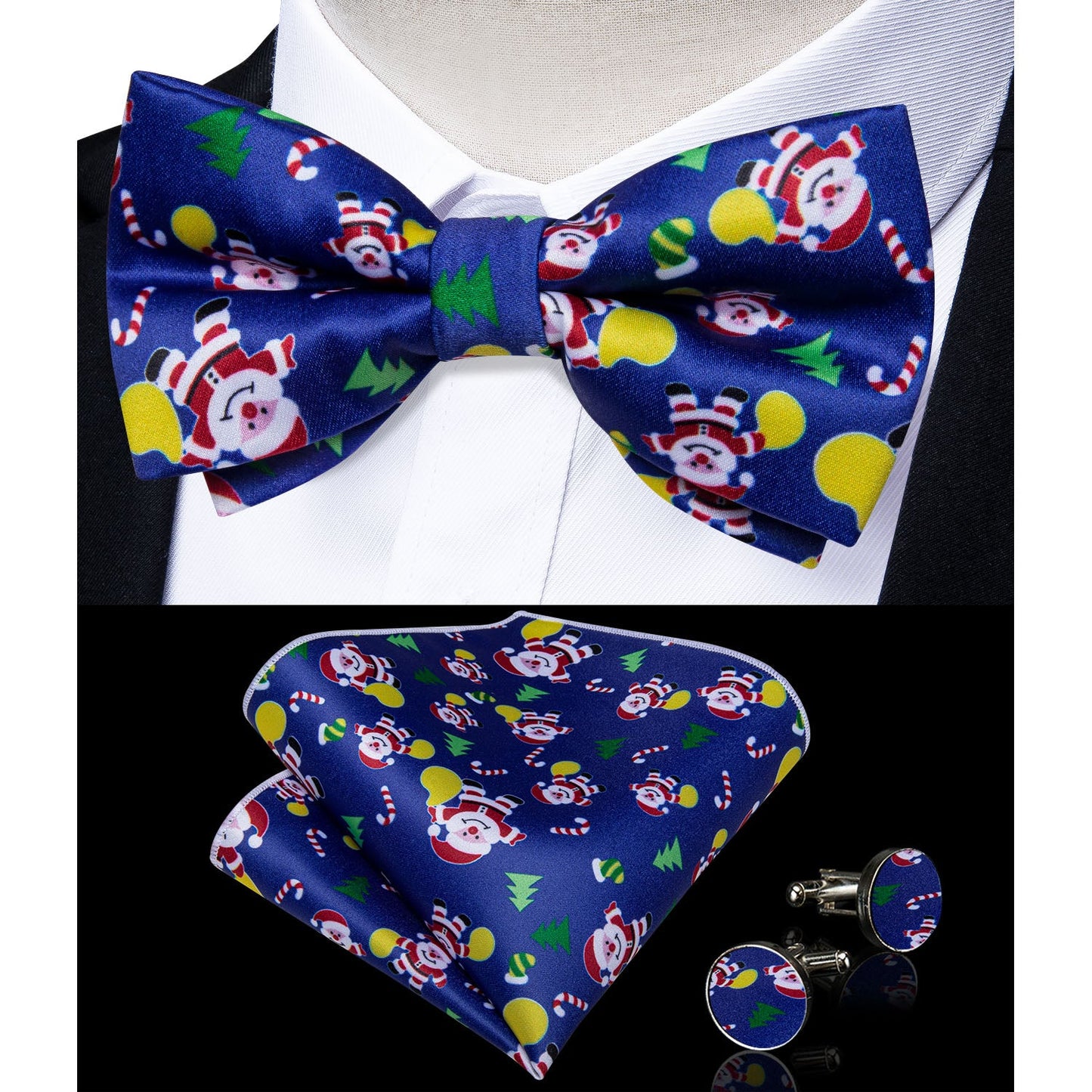 Christmas Decorations Bow Tie and Suspenders Set in Blue bow tie - Sophisticated Gentlemen
