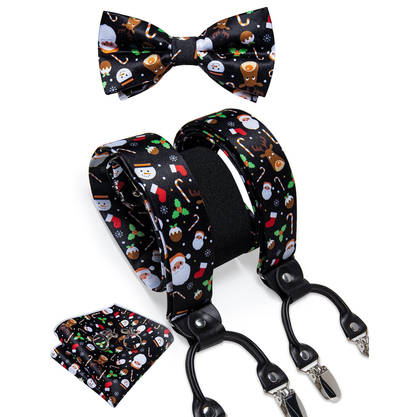 Christmas Decorations Bow Tie and Suspenders Set in Black bow tie - Sophisticated Gentlemen