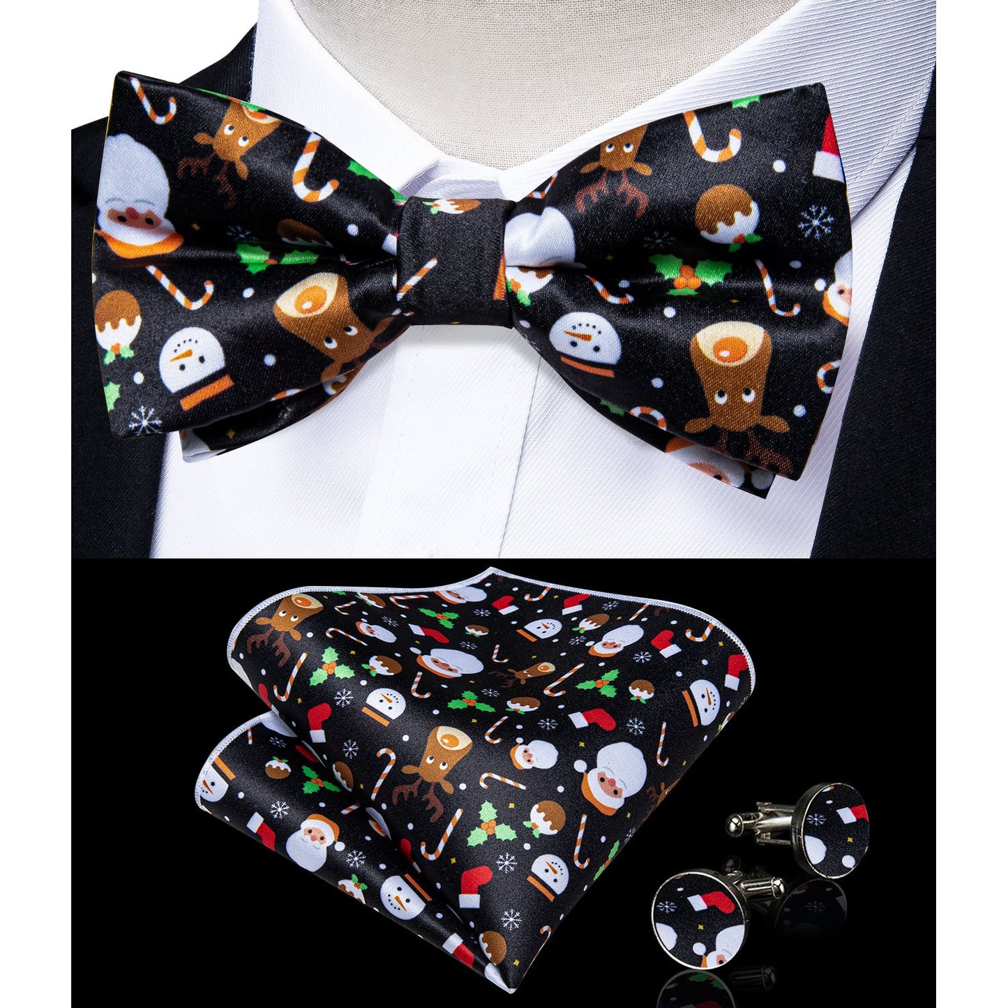 Christmas Decorations Bow Tie and Suspenders Set in Black bow tie - Sophisticated Gentlemen