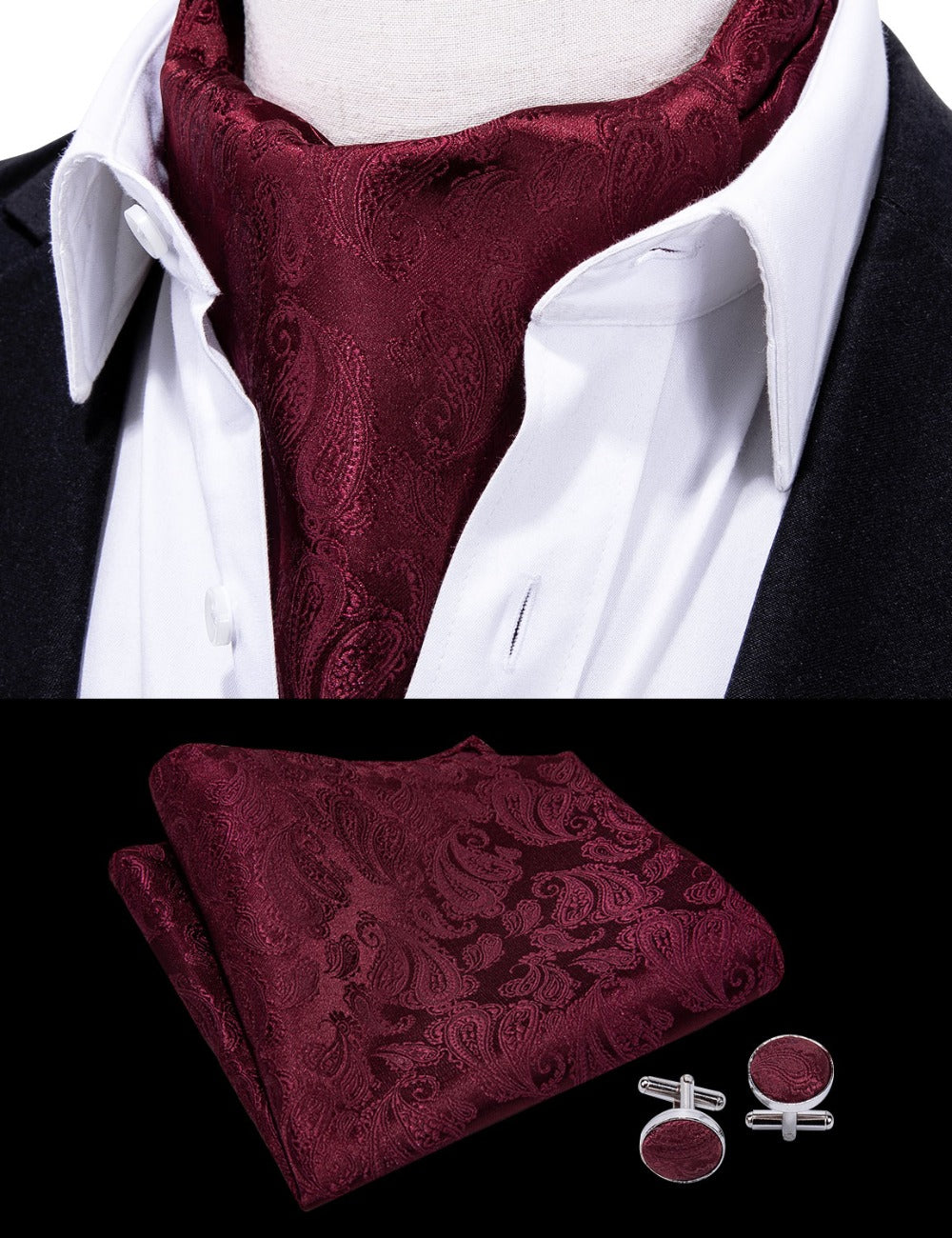 Red Paisley 3-Piece Ascot Set Ascot - Sophisticated Gentlemen
