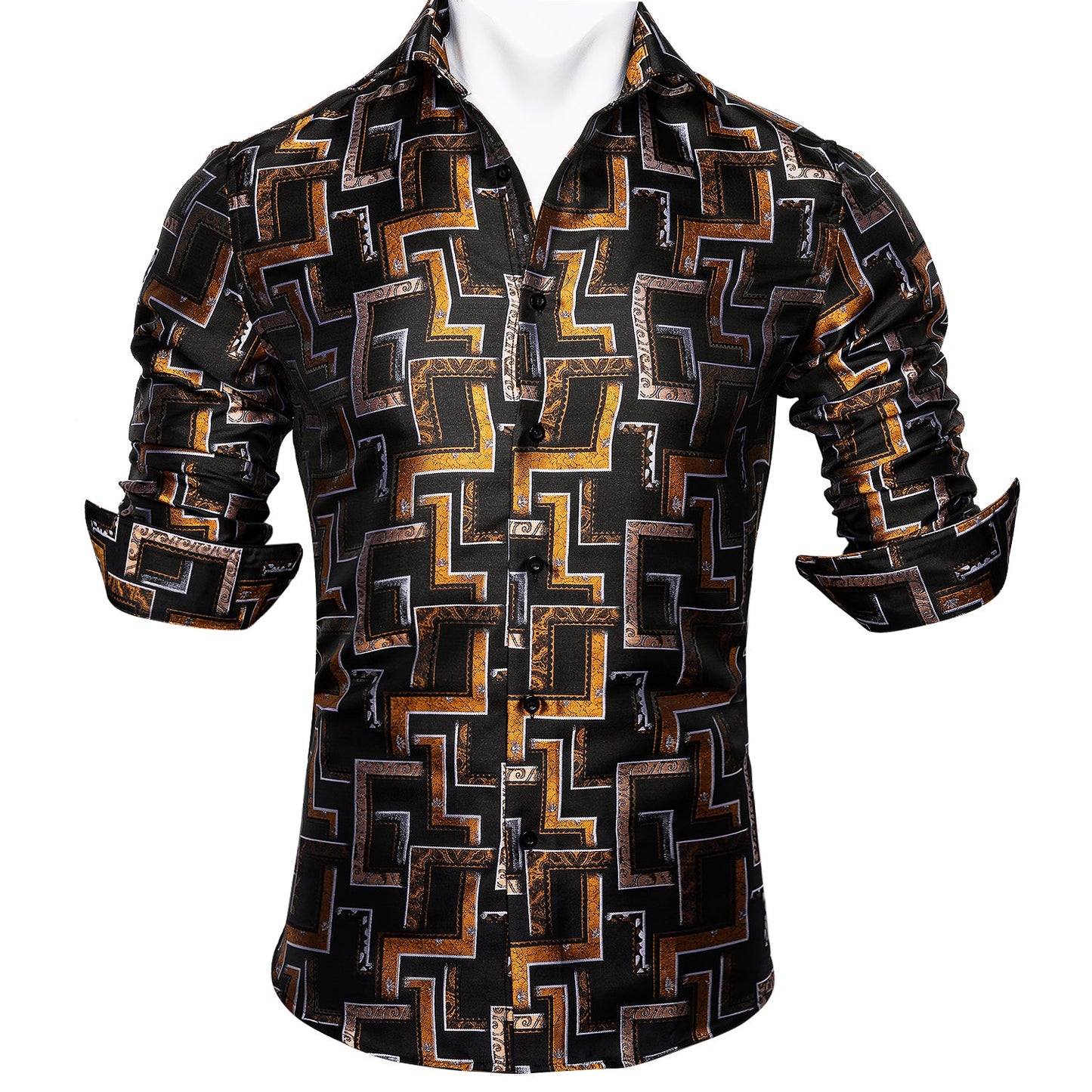 Black, Brown and Yellow Silk Dress Shirt shirt - Sophisticated Gentlemen