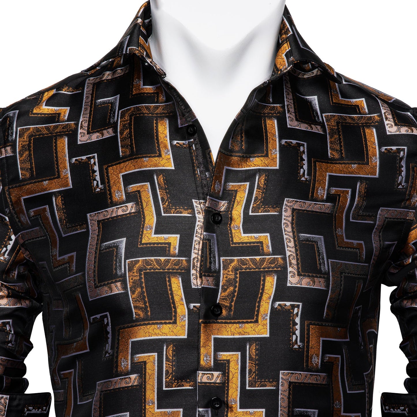 Black, Brown and Yellow Silk Dress Shirt shirt - Sophisticated Gentlemen