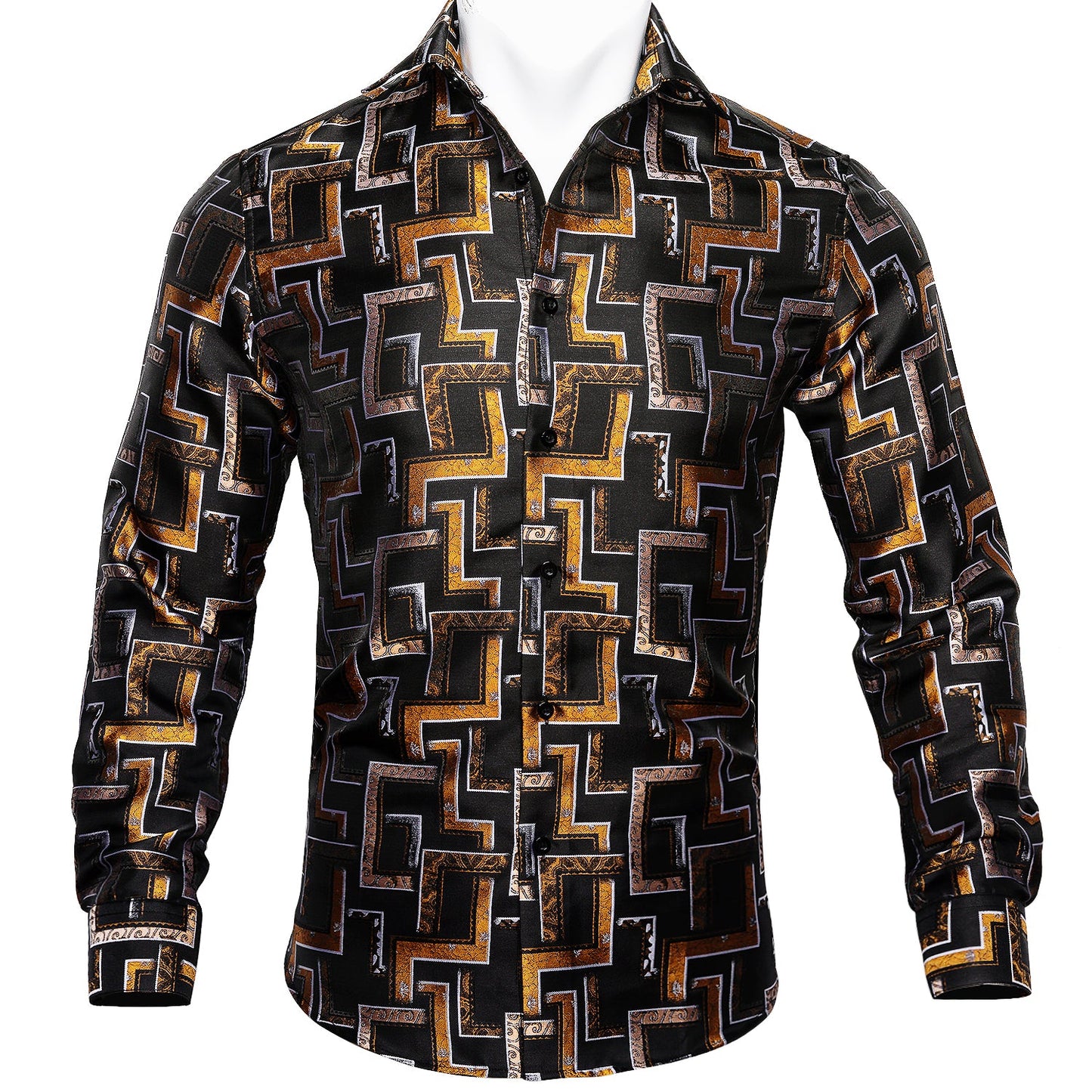 Black, Brown and Yellow Silk Dress Shirt shirt S - Sophisticated Gentlemen