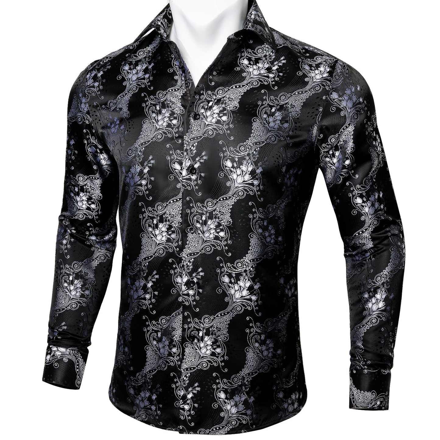 Silver and Black Floral Dress Shirt shirt - Sophisticated Gentlemen