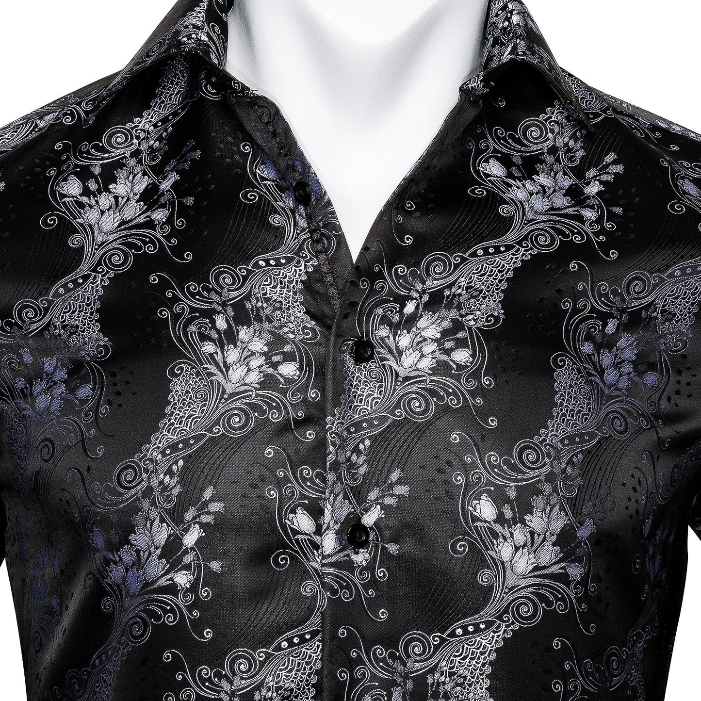 Silver and Black Floral Dress Shirt shirt - Sophisticated Gentlemen