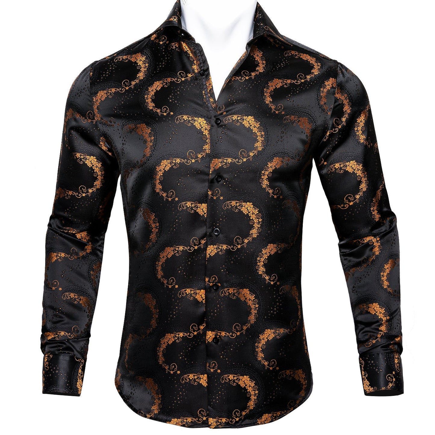 Black and Gold Floral Dress Shirt shirt S - Sophisticated Gentlemen