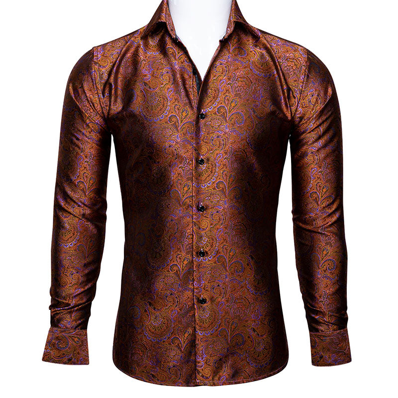 Brown and Purple Paisley Dress Shirt shirt S - Sophisticated Gentlemen
