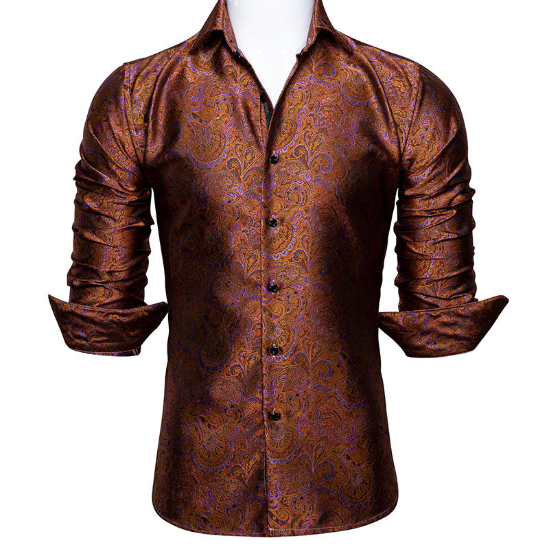 Brown and Purple Paisley Dress Shirt shirt - Sophisticated Gentlemen