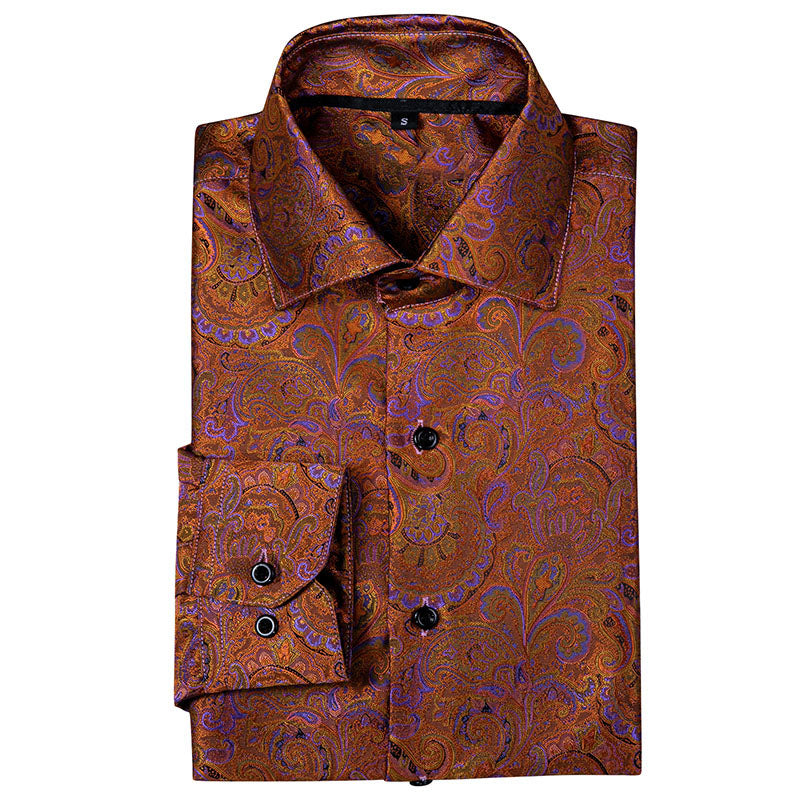 Brown and Purple Paisley Dress Shirt shirt - Sophisticated Gentlemen