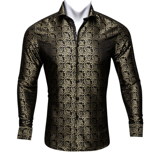 Gold and Black Ornamental Dress Shirt shirt S   - Sophisticated Gentlemen