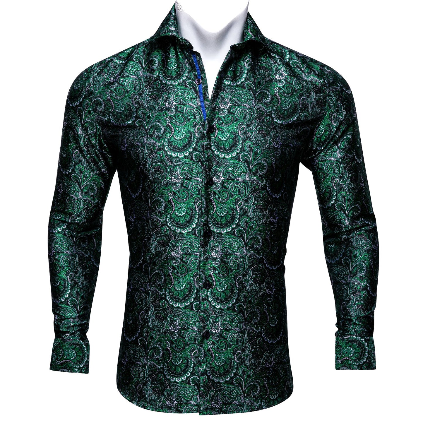 Green Floral Silk Dress Shirt shirt S - Sophisticated Gentlemen
