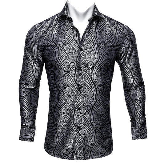 Black and White Paisley Dress Shirt shirt S   - Sophisticated Gentlemen