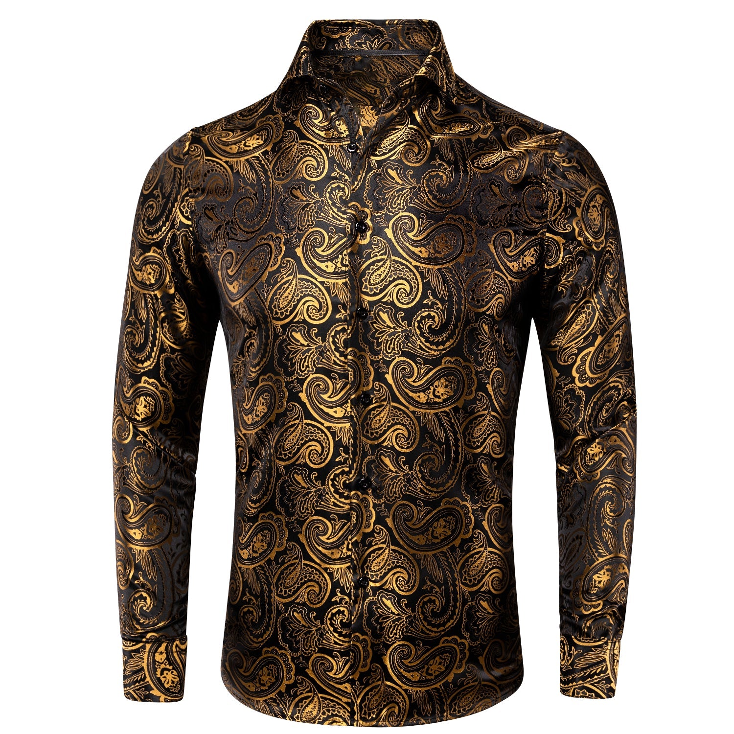 Luxury Gold and Black Silk Dress Shirt, S Luxury Gold and Black Silk Dress Shirt, S