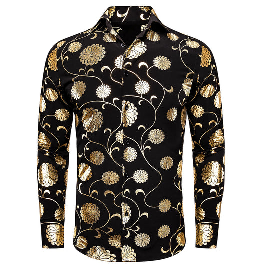 Gold and Black Floral Dress Shirt shirt S   - Sophisticated Gentlemen