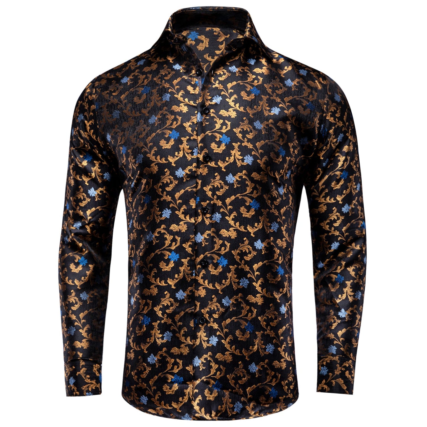 Golden and Blue Floral Dress Shirt shirt S - Sophisticated Gentlemen