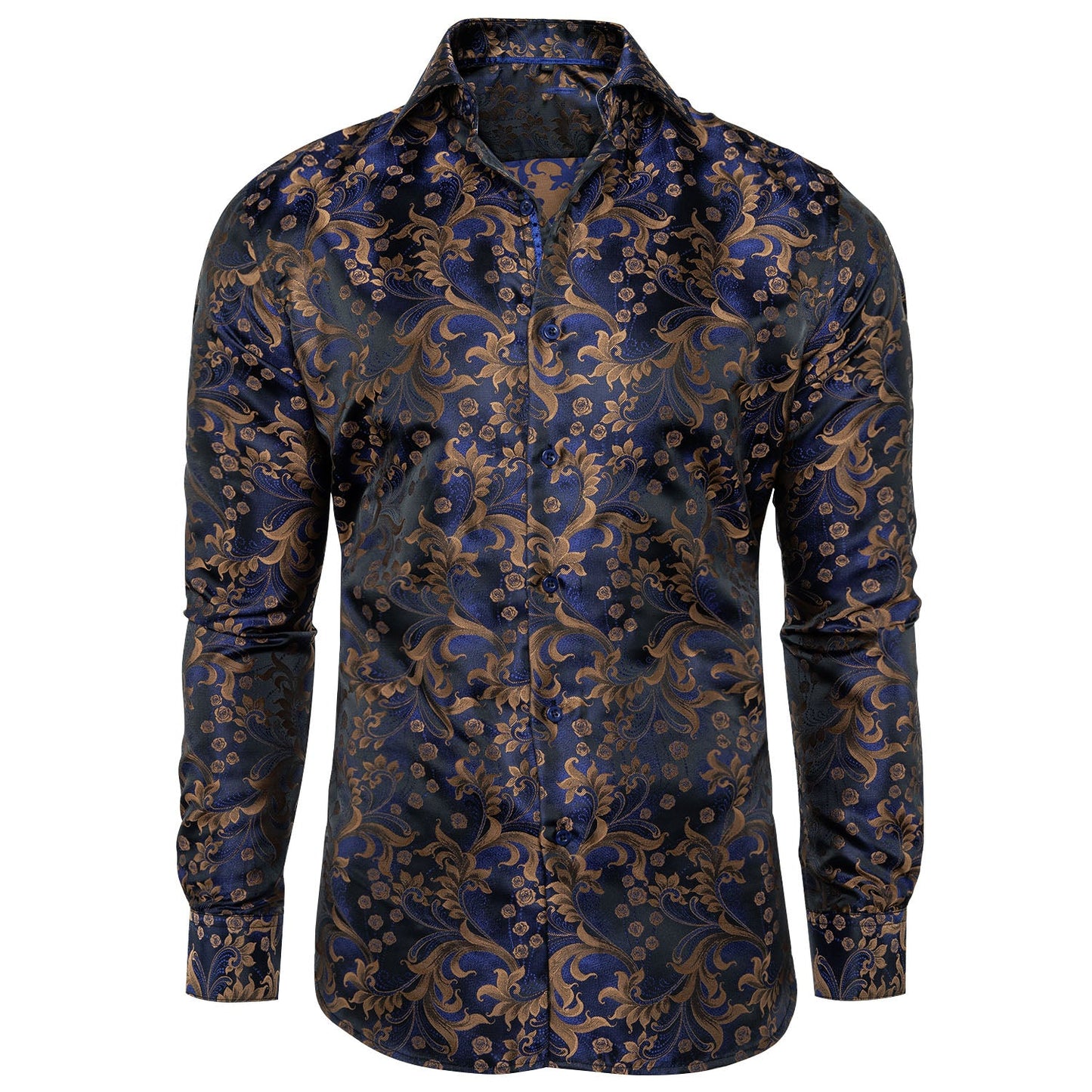 Royal Blue and Brown Floral Dress Shirt shirt S - Sophisticated Gentlemen