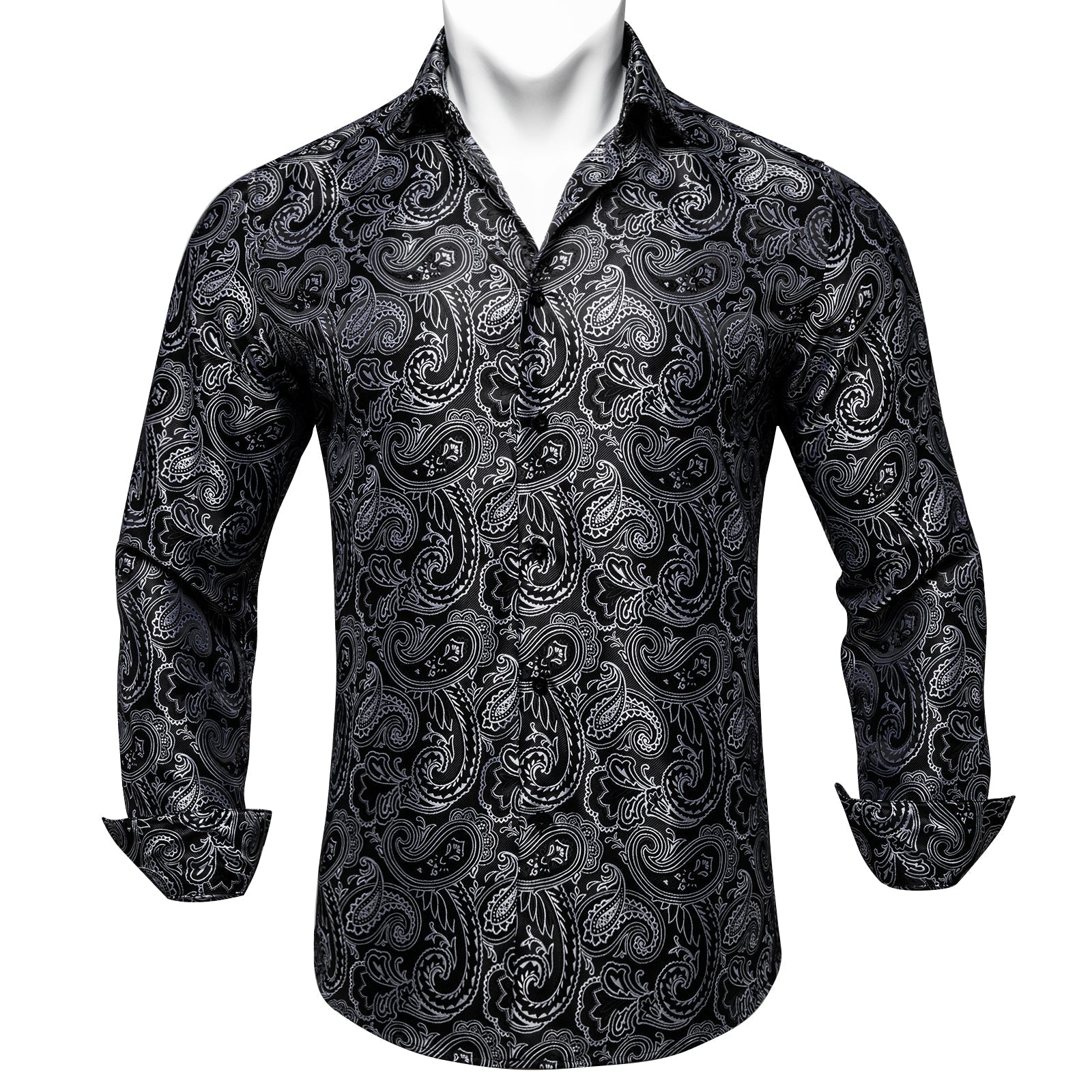 Black and Gray Paisley Dress Shirt shirt S   - Sophisticated Gentlemen