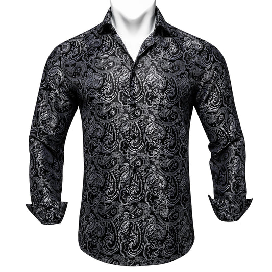 Black and Gray Paisley Dress Shirt shirt S   - Sophisticated Gentlemen