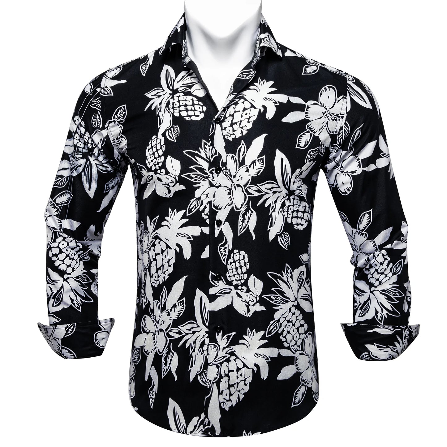 Black and White Floral Dress Shirt shirt S (Chest 40) - Sophisticated Gentlemen