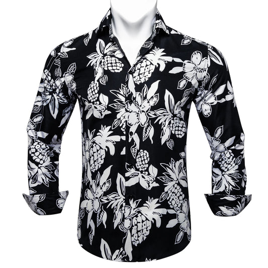 Black and White Floral Dress Shirt shirt S (Chest 40)   - Sophisticated Gentlemen