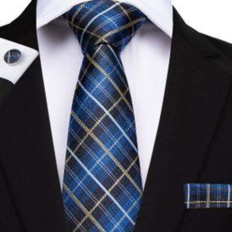 Business Plaid Tie, Pocket Square and Cufflinks tie sets    - Sophisticated Gentlemen