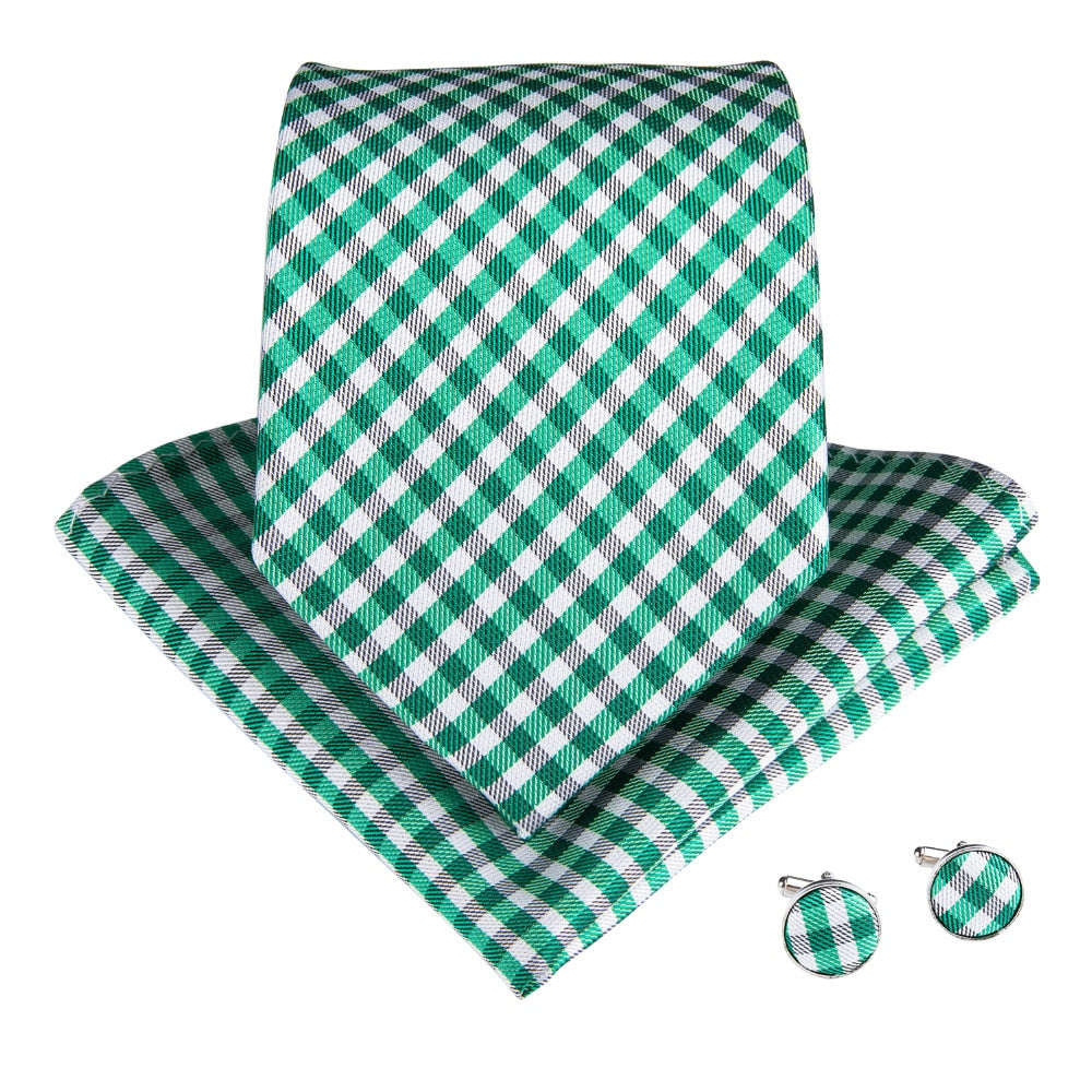 Spring Green Tie, Pocket Square and Cufflinks tie sets    - Sophisticated Gentlemen