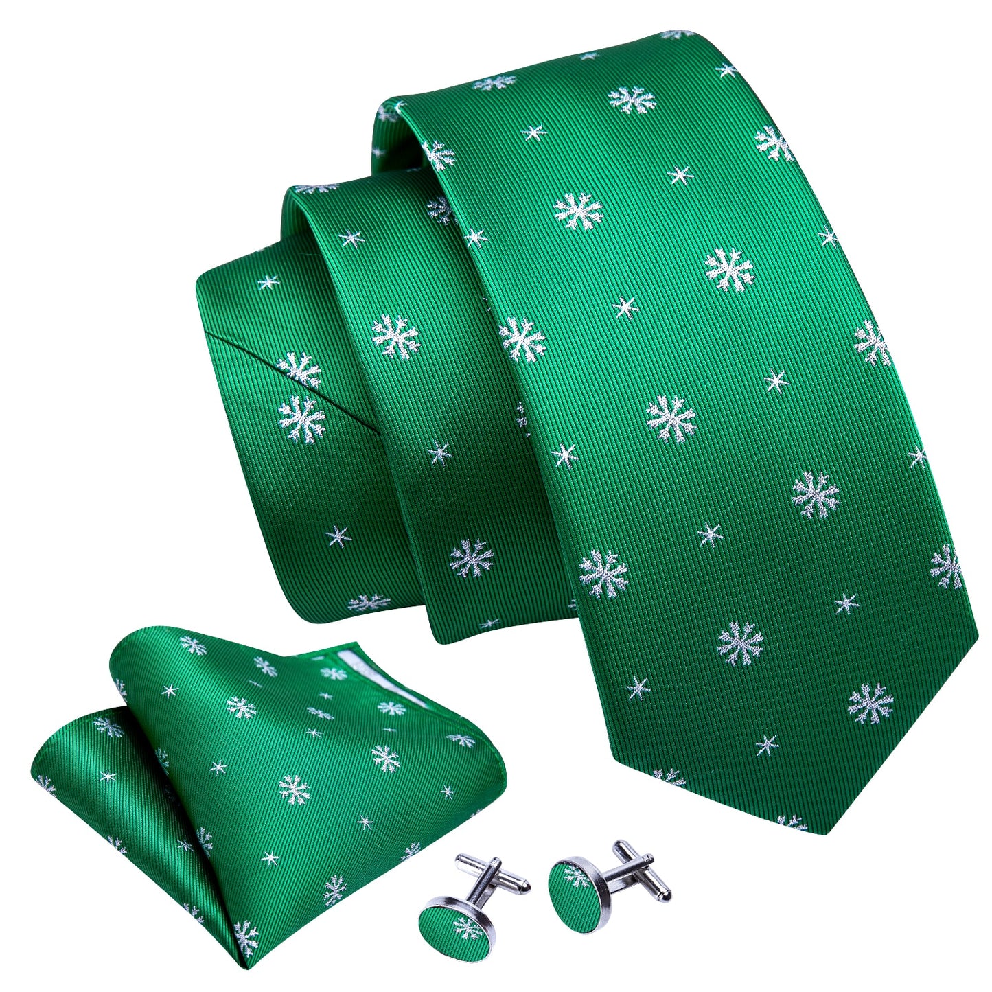 Snowflakes Tie, Pocket Square and Cufflinks tie sets - Sophisticated Gentlemen