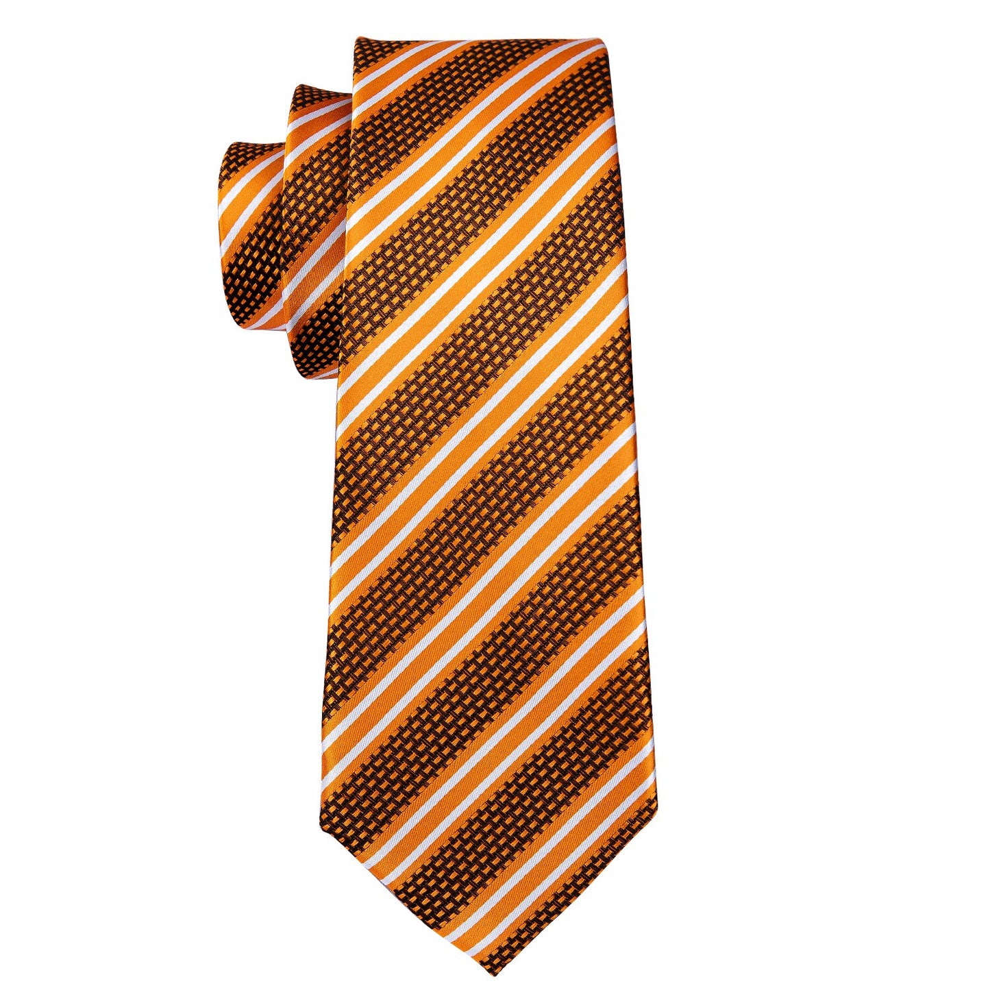 Gold Striped Premium Silk Tie, Pocket Square and Cufflinks tie sets - Sophisticated Gentlemen